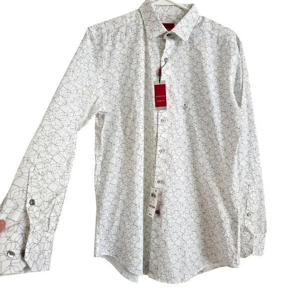 Alfani Men's Triangle Dot Button Up Dress Shirt Slim Fit White Size M  #008 - Picture 2 of 8